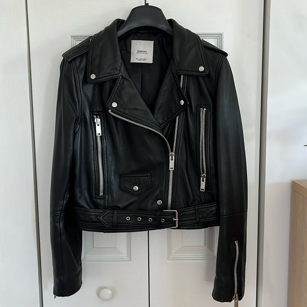 Mango Cropped Leather Jacket